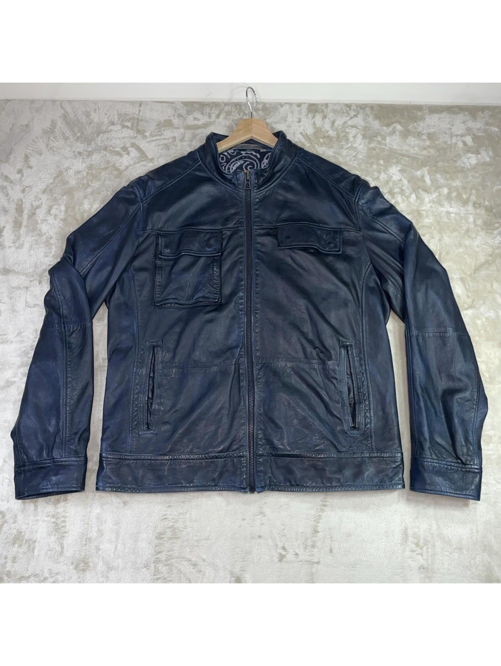 Hugo Boss Orange Label Mens Zip Up Motorcycle Sheepskin Leather Jacket Size Sld